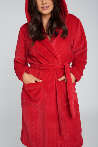 Szlafrok damski z kapturem Zala Italian Fashion - czerwony