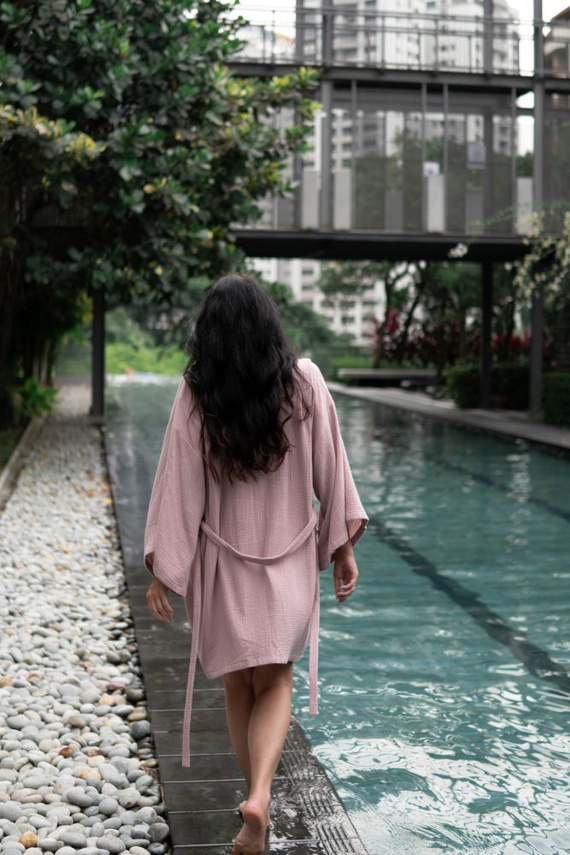 Szlafrok muślinowy kimono Makaszka | Naturalna 100% bawełna, stylowy i lekki