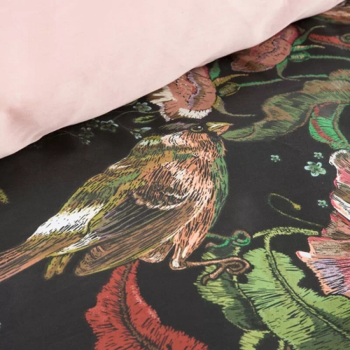 Pościel satynowa Spring 21 Kwiaty Eurofirany czarny/zielony 