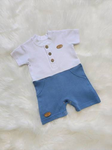 Rampers pajac letni "Mieszko" Bambarillo biały-niebieski