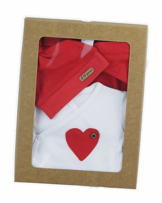 163202 Komplet czapka, body, apaszka i spodnie "Walentynki" Nicol