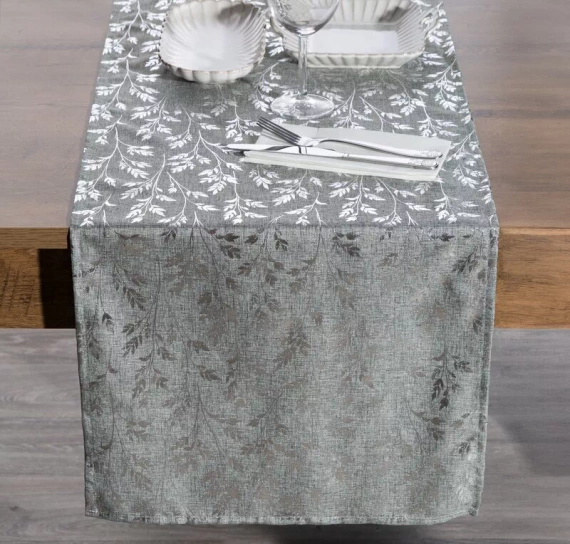Obrus liście z błyszczącym Simona nadrukiem Eurofirany srebrny