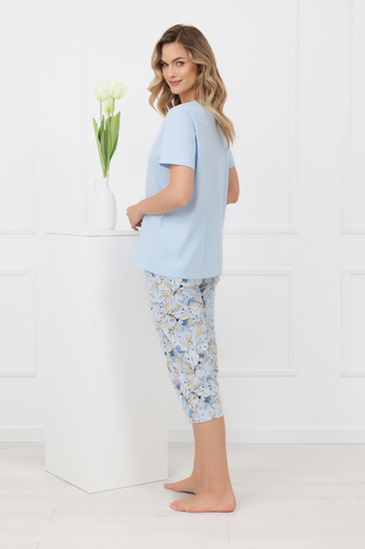 Piżama Celozja, 100% bawełna, krótkie rękawy, 3/4 spodnie, kwiatowy wzór, kokardka