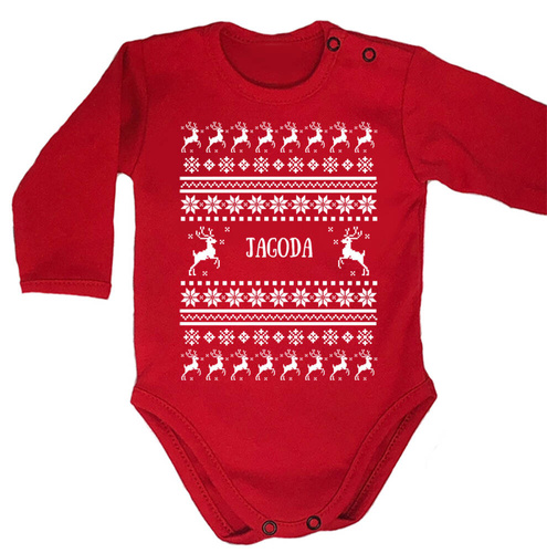 Body długi rękaw "ŚWIĄTECZNY SWETEREK z imieniem" Moocha czerwony