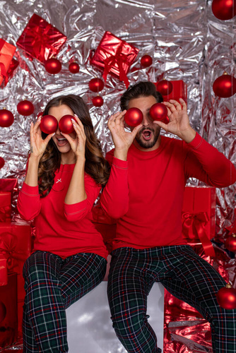 Piżama Męska długi rękaw, długie spodnie Fogo talian Fashion - czerwony/druk 