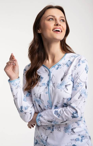 Koszula nocna długi rękaw 150 Luna - niebieski