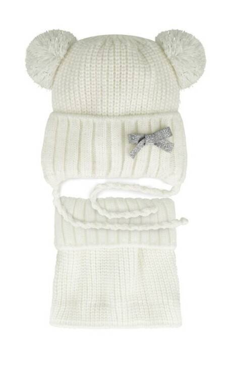 Komplet czapka+golf 48-325 AJS ecru