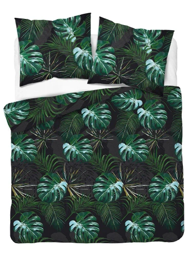 Pościel satynowa 4680 A Home Satin liście Detexpol czarny