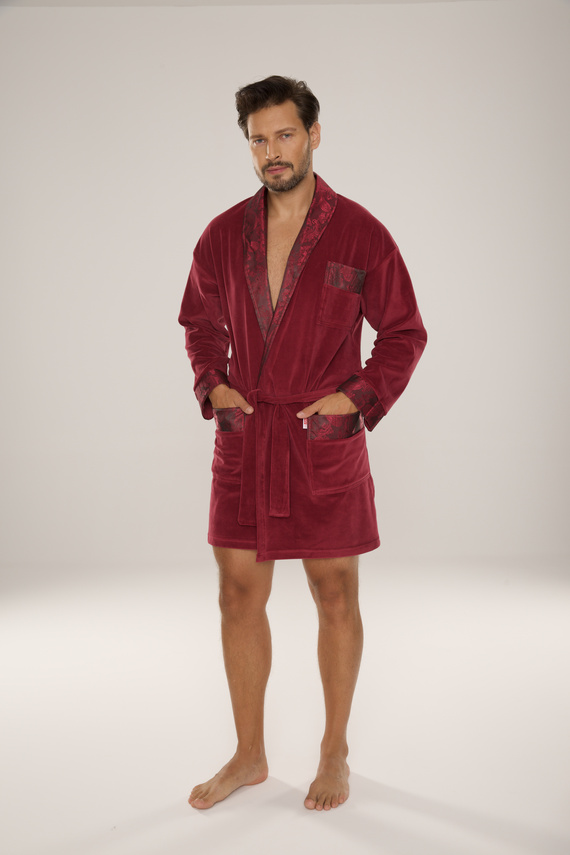 De Lafense Noble 866 – męski szlafrok welurowy z bawełny, krótszy fason