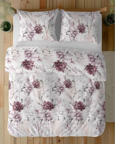 Pościel satynowa pudrowa różowa na jasnym tle 5222 B Detexpol 