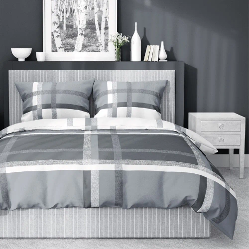 Pościel satynowa 4674 A Home Satin krata Detexpol szary 