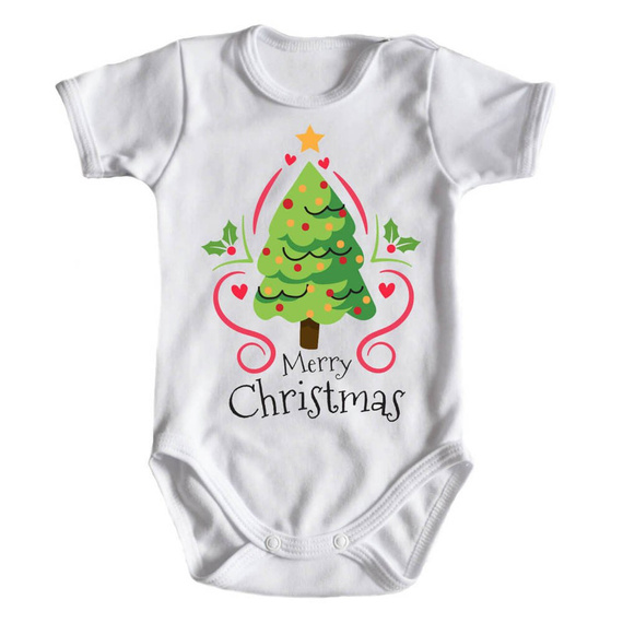 Body krótki rękaw "Merry Christmas z choinką BOŻE NARODZENIE" Moocha biały