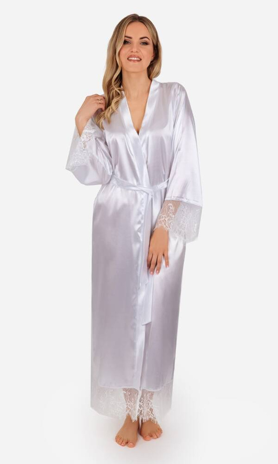Szlafrok damski satynowy długi Blanka ByShelly - biały