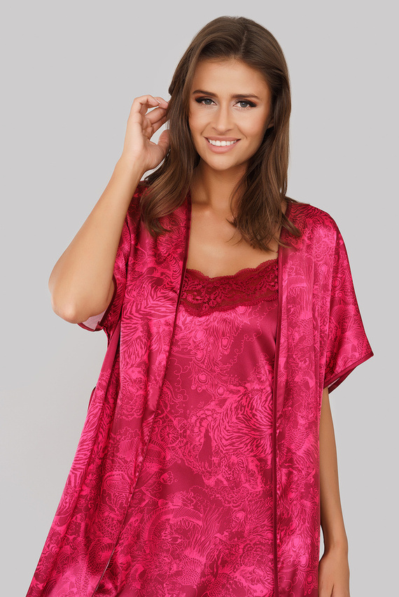 Szlafrok Damski Impresja Italian Fashion- bordowy