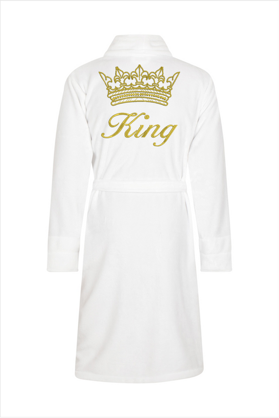 Szlafrok męski King + Korona ByShelly - biały/złoty