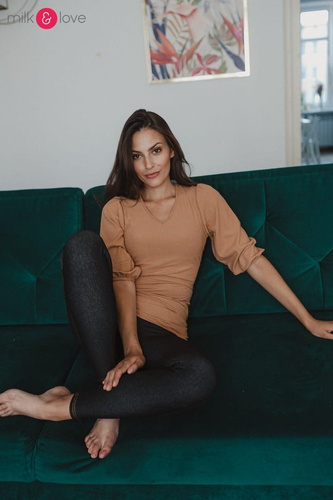 Bluzka do karmienia i ciążowa z dzianiny w prążek Milky Puff Milk&Love karmelowy