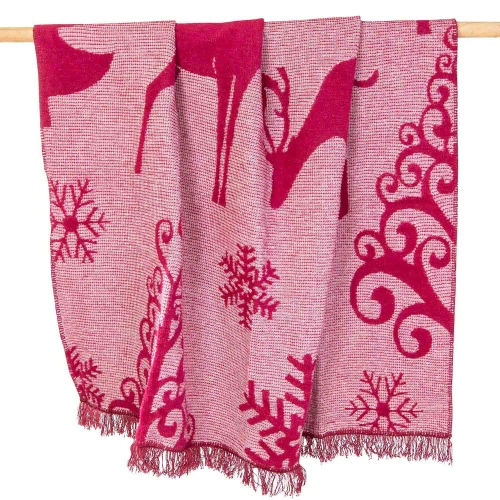 Koc świąteczny renifery 16675A Darymex bordowy