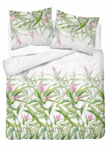 Pościel satynowa liście 4922 A Home Satin Detexpol biały 