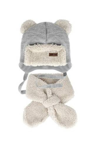 Komplet czapka+szalik 48-311 AJS szary