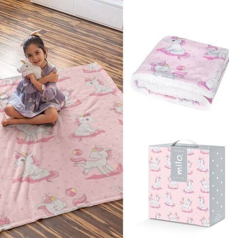 Kocyk włochacz dwustronny Milo sherpa słonik różowy