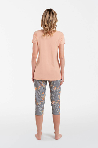 Piżama Damska krótki rękaw, 3/4 spodnie Kasali Italian Fashion - łosoś/druk 