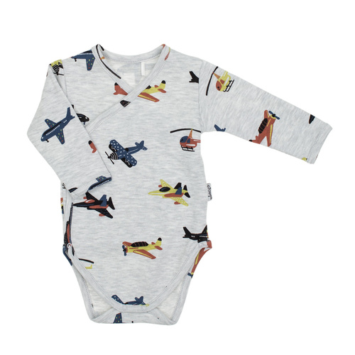 Body bawełniane niemowlęce Nicol Willy – długi rękaw, motyw samoloty, model 219094