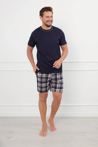Piżama Męska krótki rękaw, spodenki Edwin Italian Fashion - granatowy/druk