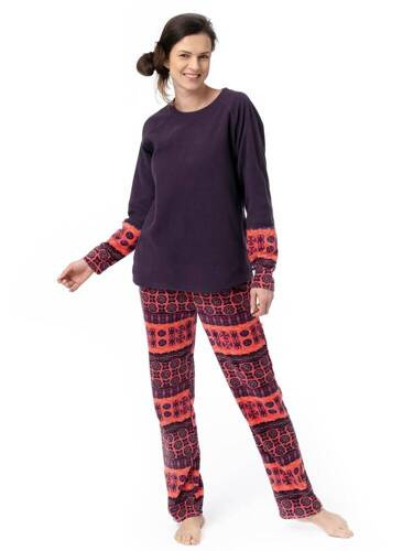 Piżama Damska długi rękaw, długie spodnie 336  Key granatowy pomarńczowy