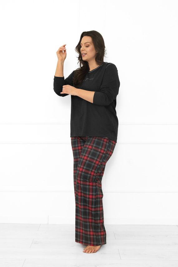 Piżama damska Rozana Italian Fashion ciemny melanż 100% bawełna, długi rękaw , spodnie w kratę