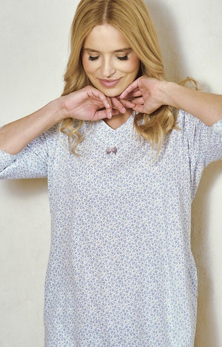 Damska koszula nocna Debora 3449 Taro – bawełna, kieszenie, długi rękaw