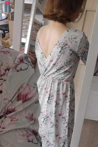 Two Ways LONG Sukienka do karmienia ciążowa krótki rękaw Milk&Love miętowa w magnolie i ptaki