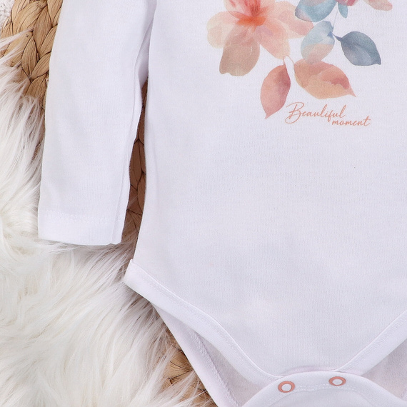Body z bawełny organicznej Kolorowe kwiatki Nini biały