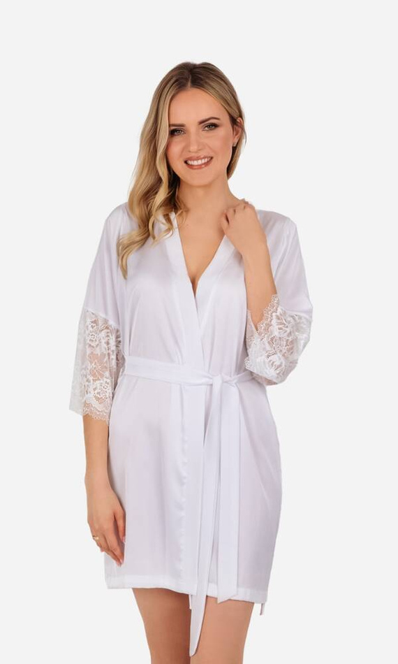 Szlafrok damski satynowy Carin ByShelly - biały