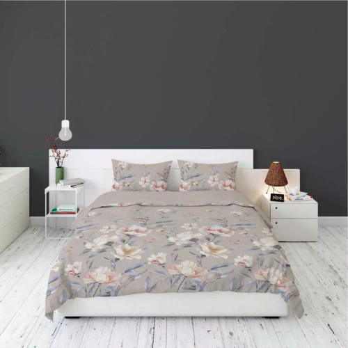 5636 A Detexpol Pastel Flowers beżowa w kwiaty morelowo-różowe– pościel flanelowa bawełniana, miękka i przytulna