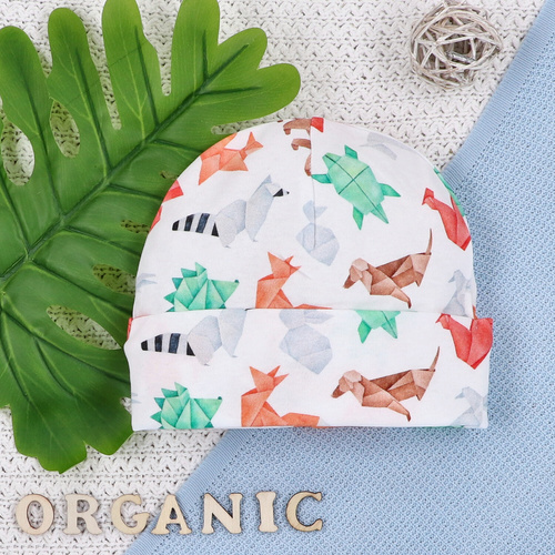 Czapka niemowlęca z bawełny organicznej Fun Origami Nini druk