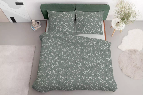 Pościel satynowa liście drobne 5217 A Detexpol szałwiowy 