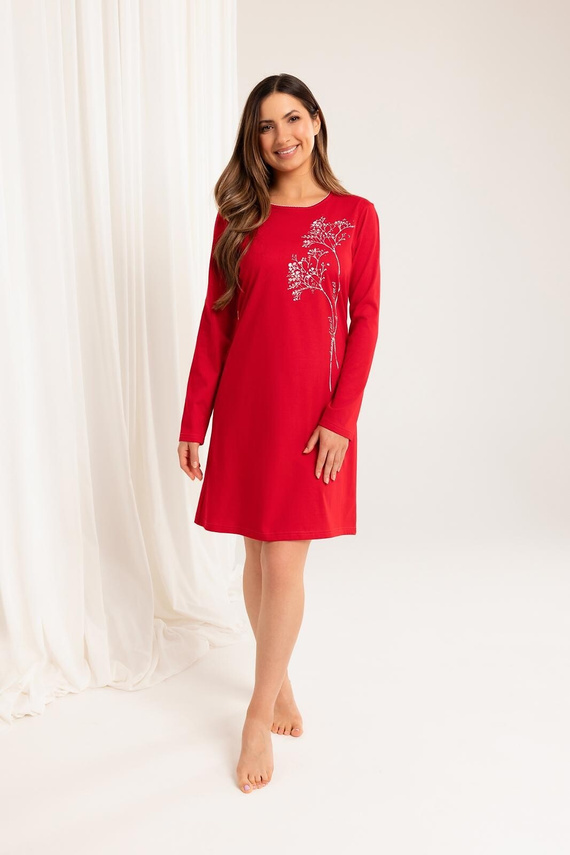 Damska koszula nocna bawełniana Regina 160 czerwony – długi rękaw, wygoda i ciepło