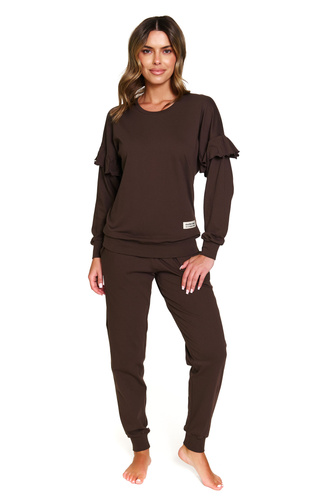 Doctor Nap 4351 – Komplet damski 100% bawełna | Bluza z falbankami + joggery