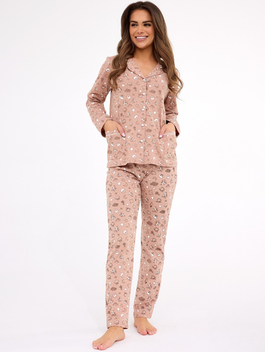 Rozpinana piżama damska Cornette 682/445 Kristin | Długi rękaw, spodnie i kobiecy print