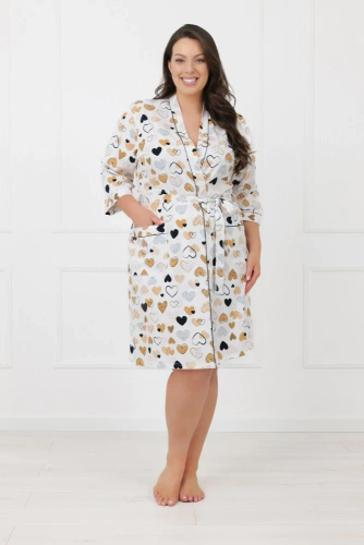 Szlafrok damski Soreno Italian Fashion – bawełna, rękaw 3/4, pasek