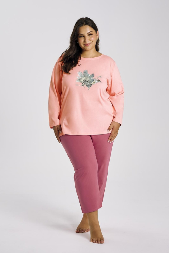 TARO Patricia 3471 – kobieca piżama bawełniana z rękawem 7/8 w kolorze morelowym