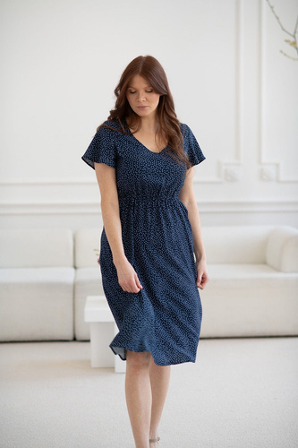 Sukienka ciążowa i do karmienia Lovely Dress Midi Milk&Love granatowa w groszki