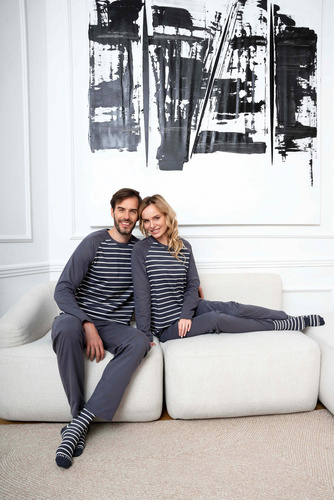 Piżama Męska długi rękaw, długie spodnie Lars talian Fashion - druk grafitowy/grafitowy