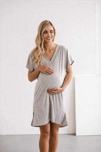 Wiskozowa koszula nocna ciążowa i do karmienia Moon Milk&Love jasny szary melanż