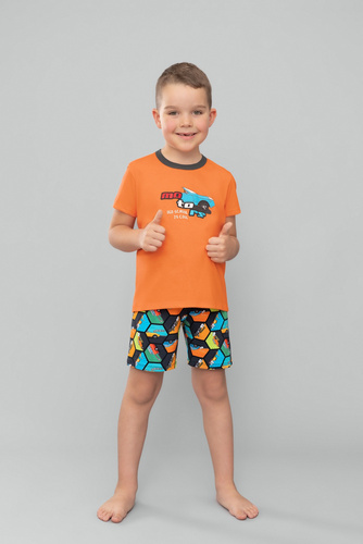 Piżama chłopięca krótki rękaw, spodnie Komiks Italian Fashion - pomarańczowy/druk