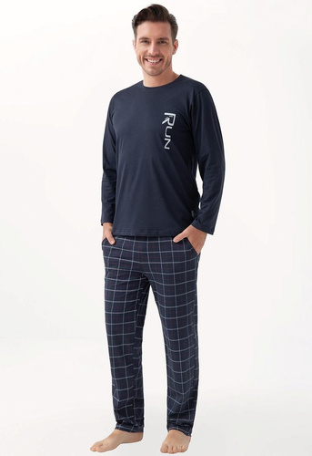 Piżama męska Luna 810 – bawełniana, długi rękaw, kieszenie w spodniach