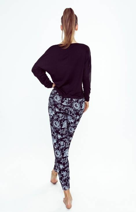 Piżama damska Sarina Eldar czarny-kwiaty