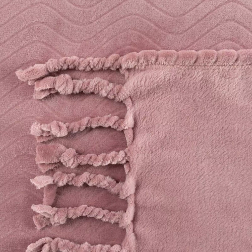 Koc narzuta z frędzlami Emma Eurofirany pudrowy 