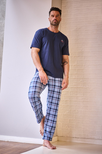 Cornette North 2 –niebieska męska piżama z bawełny, krótki rękaw i szorty, wygoda na co dzień