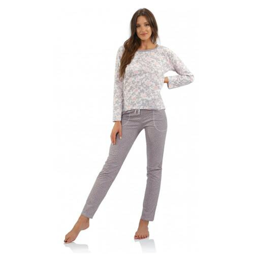 Piżama damska Agnieszka Long Sesto Senso beżowy kropki